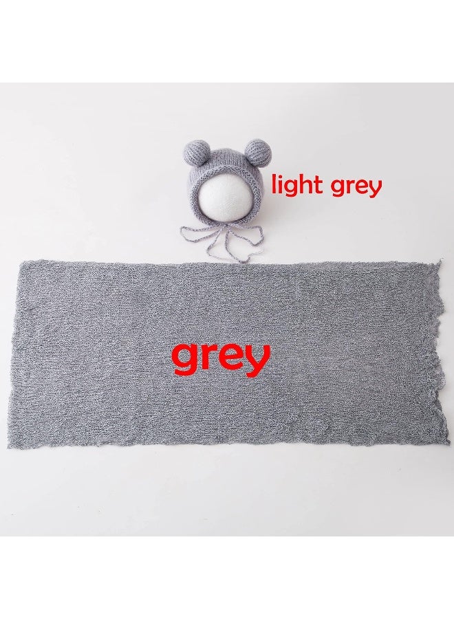 Vemonllas Newborn Baby Photography Props Outfits Hat Long Ripple Wrap Set for Boys Girls Photography (Light Gray) - Image 3