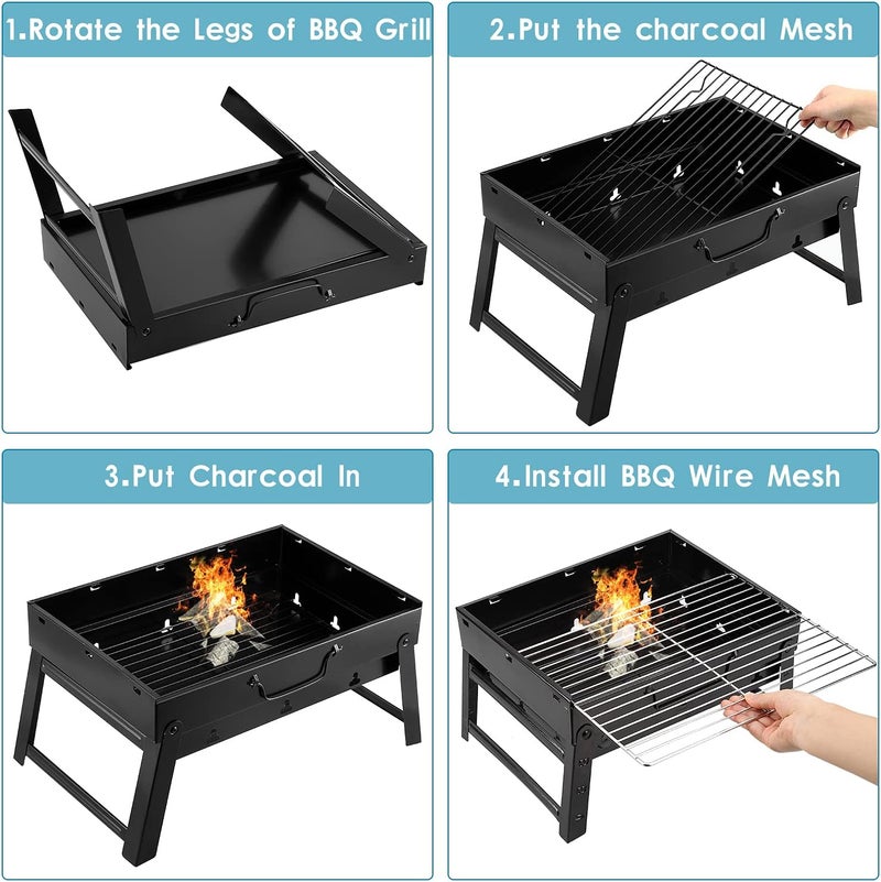 Uten Global upgraded practical design Charcoal Grill, BBQ Grill Folding Portable Lightweight smoker Grill, Barbecue Grill Small desk Tabletop Outdoor Grill for Camping Picnics Garden Beach Party 13.7''x9.4''x 2.3'' All need matching options - Image 2