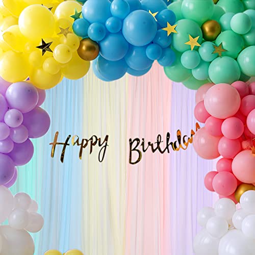 Tatuo Pastel Rainbow Backdrop Curtains Sheer Curtain Tulle Panels for Kid Unicorn Baby Birthday Party Window Classroom Decorations 6 Panels354 Inch 30 Feet in Total WidthBright Color - Image 3
