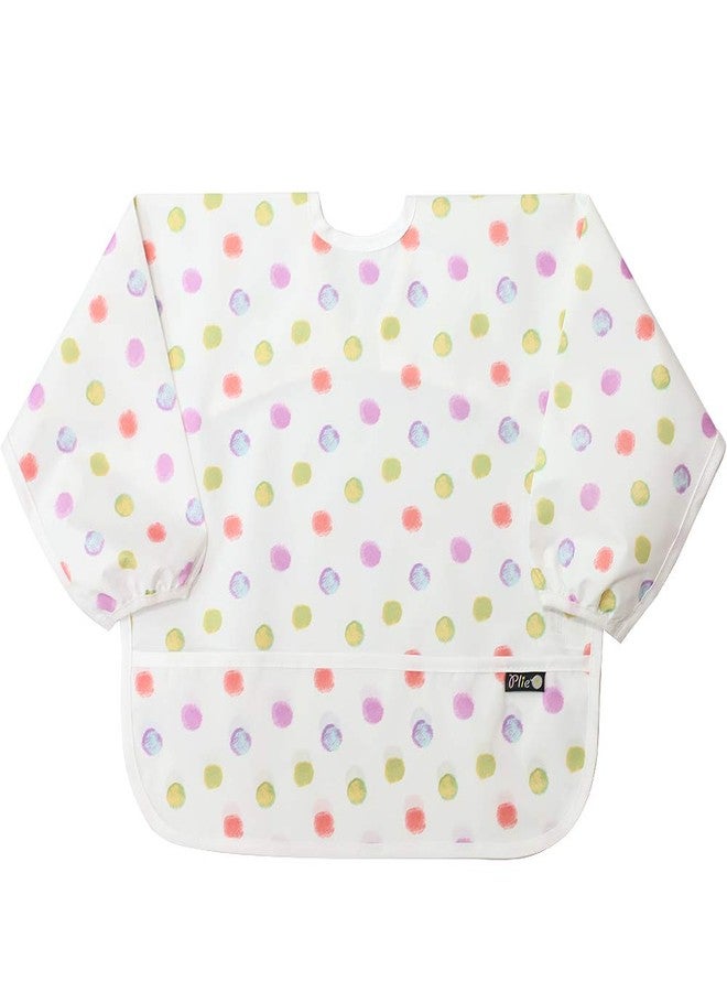 Plie Long Sleeve Waterproof Bib for Toddlers - Soft Feeding Smock for Baby Mealtime, Self-Feeding, Painting & Messy Play, BPA-Free, Easy Clean (6-24 Months) - Multi Dot - Image 1