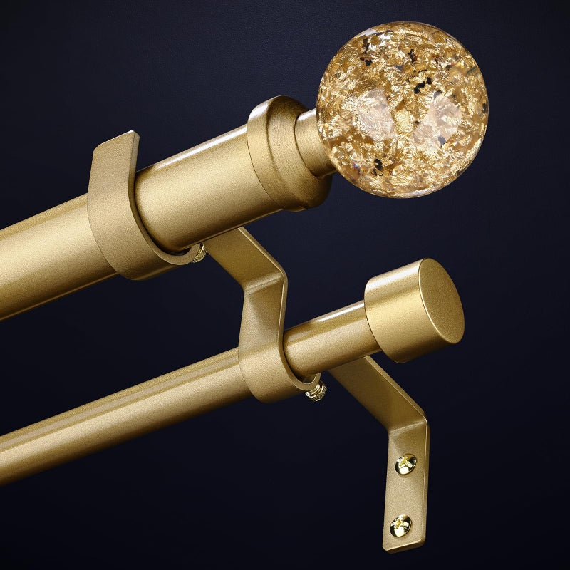 Wolistsa Gold Double Curtain Rods for Windows 72 to 144 Inch, Extra Long Dual Curtain Rod with Decorative Crystal Gold Foil Finial, 1" Adjustable Heavy Duty Vintage Spliced Window Treatment Rods - Image 1