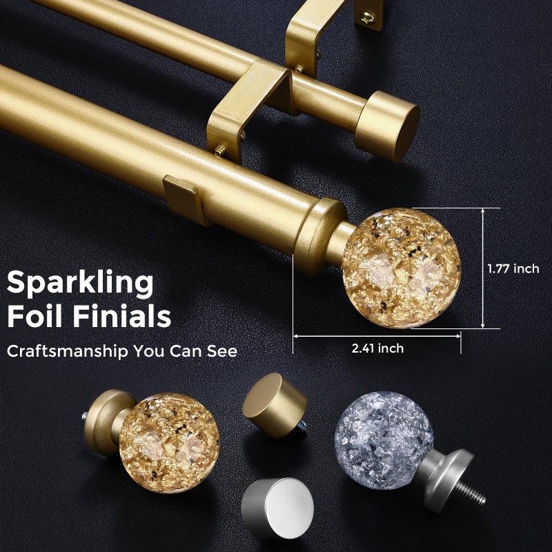 Wolistsa Gold Double Curtain Rods for Windows 72 to 144 Inch, Extra Long Dual Curtain Rod with Decorative Crystal Gold Foil Finial, 1" Adjustable Heavy Duty Vintage Spliced Window Treatment Rods - Image 2