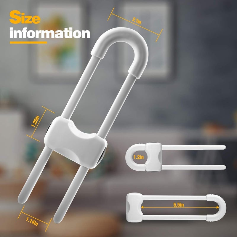 AuaitTech 6PCS Cabinet Locks for Babies, Adjustable U-Shaped Child Safety Locks, Multifunctional Cabinet Handle Lock for Drawers for Cabinets, Drawer, Gate, Furniture Doors, Closet with Secure Lock Buttons - Image 5