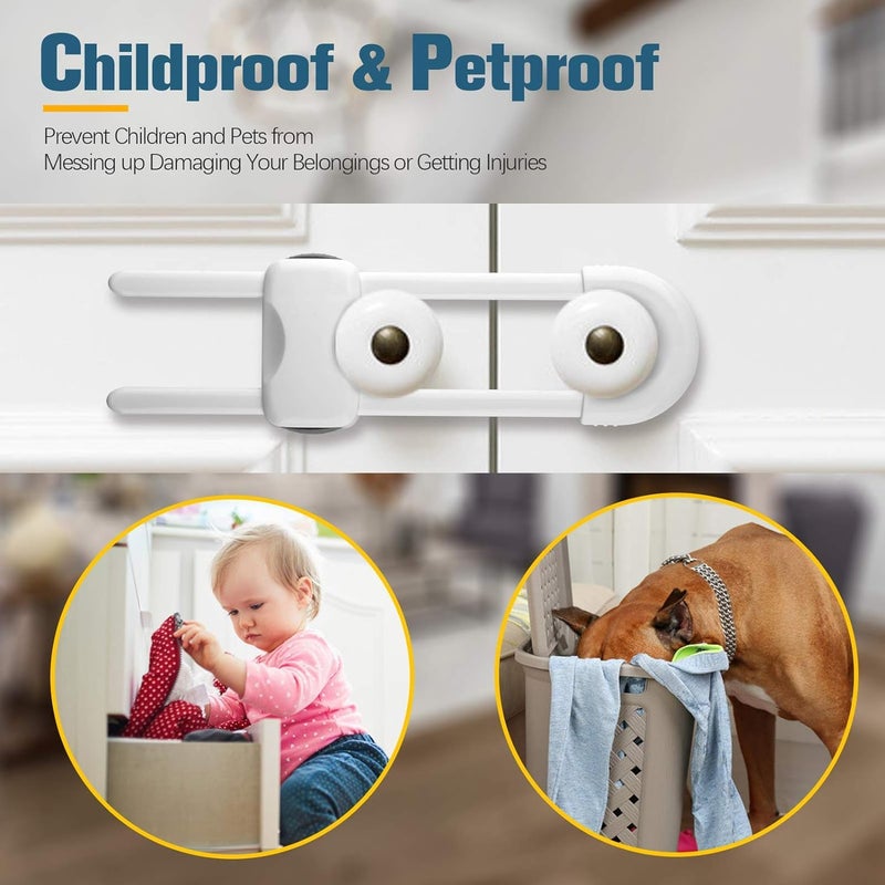 AuaitTech 6PCS Cabinet Locks for Babies, Adjustable U-Shaped Child Safety Locks, Multifunctional Cabinet Handle Lock for Drawers for Cabinets, Drawer, Gate, Furniture Doors, Closet with Secure Lock Buttons - Image 4