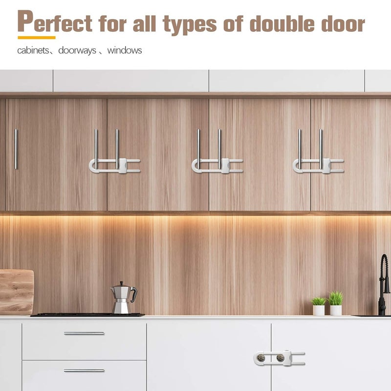 AuaitTech 6PCS Cabinet Locks for Babies, Adjustable U-Shaped Child Safety Locks, Multifunctional Cabinet Handle Lock for Drawers for Cabinets, Drawer, Gate, Furniture Doors, Closet with Secure Lock Buttons - Image 2