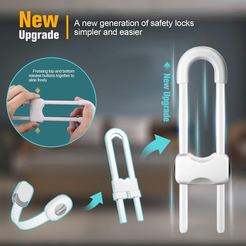 AuaitTech 6PCS Cabinet Locks for Babies, Adjustable U-Shaped Child Safety Locks, Multifunctional Cabinet Handle Lock for Drawers for Cabinets, Drawer, Gate, Furniture Doors, Closet with Secure Lock Buttons - Image 3