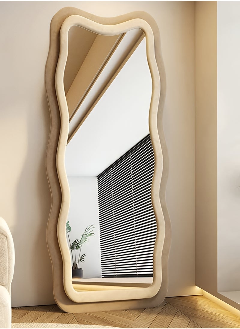 Taimi Full Length Mirror with Velvet Frame, Wavy Floor Mirror for Bedroom, Living Room, Dressing Room - 170x70cm  - Image 1