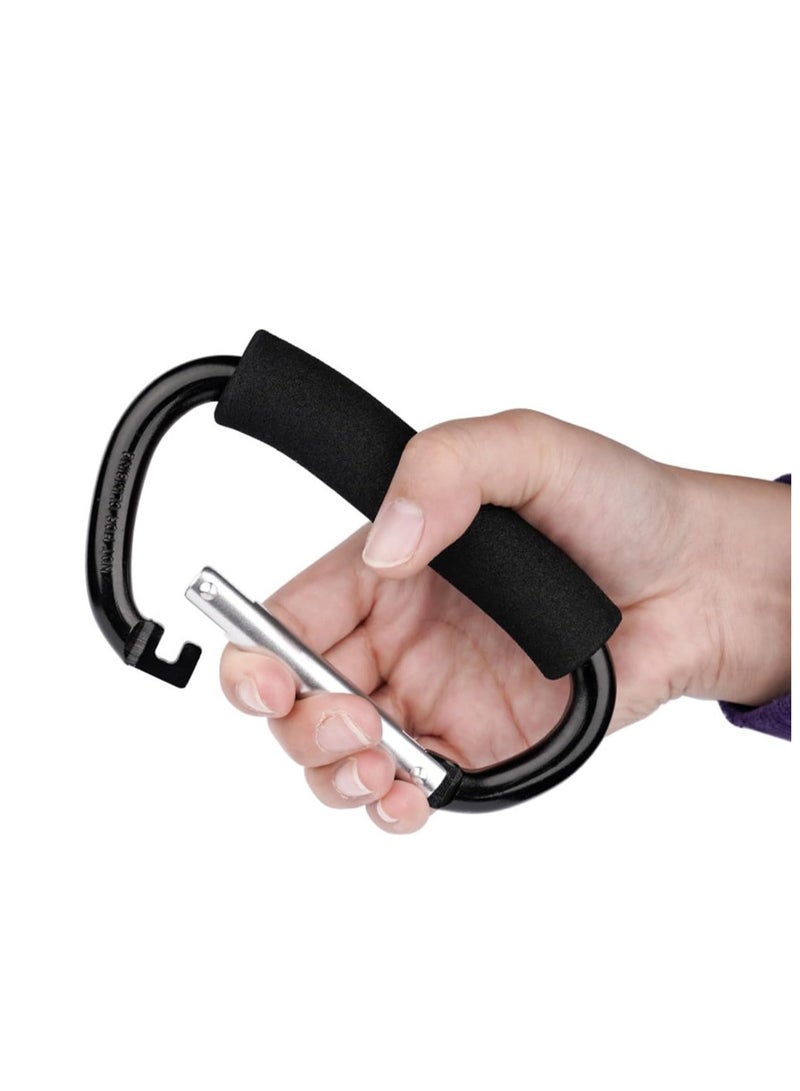 إي سي في في مجموعة من 2 خطاف لعربة الأطفال، مشبك كبير لعربة الأطفال، خطاف منظم لتعليق الحقائب، وحقيبة الحفاضات، وحقائب التسوق (أسود) - Image 2