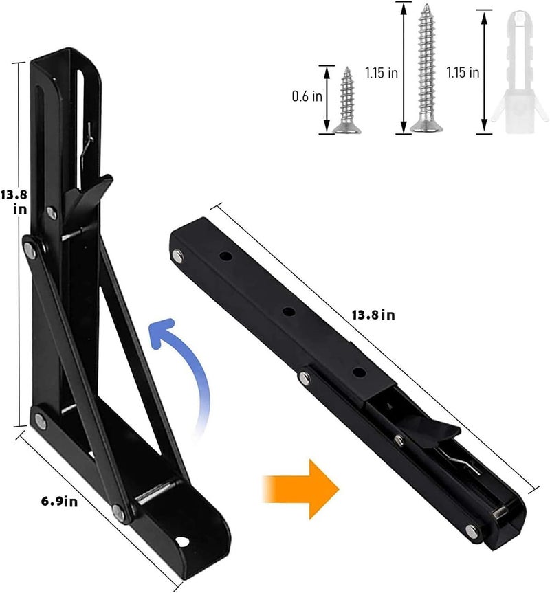 Autohj Folding Shelf Brackets - 14 Inch 4 Pcs Heavy Duty Metal Collapsible Shelf Bracket Diy Wall Mounted Shelf Bracket Space Saving For Bench - Image 2