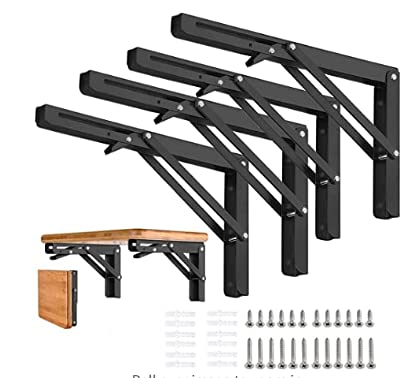 Autohj Folding Shelf Brackets - 14 Inch 4 Pcs Heavy Duty Metal Collapsible Shelf Bracket Diy Wall Mounted Shelf Bracket Space Saving For Bench - Image 1