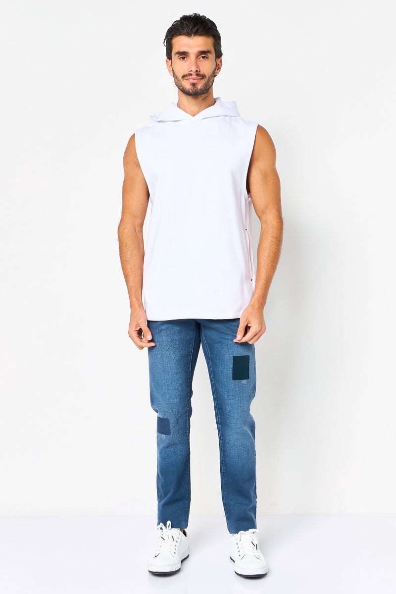 Celio Men Sleeveless Solid Hooded Sweatshirts, White - Image 4