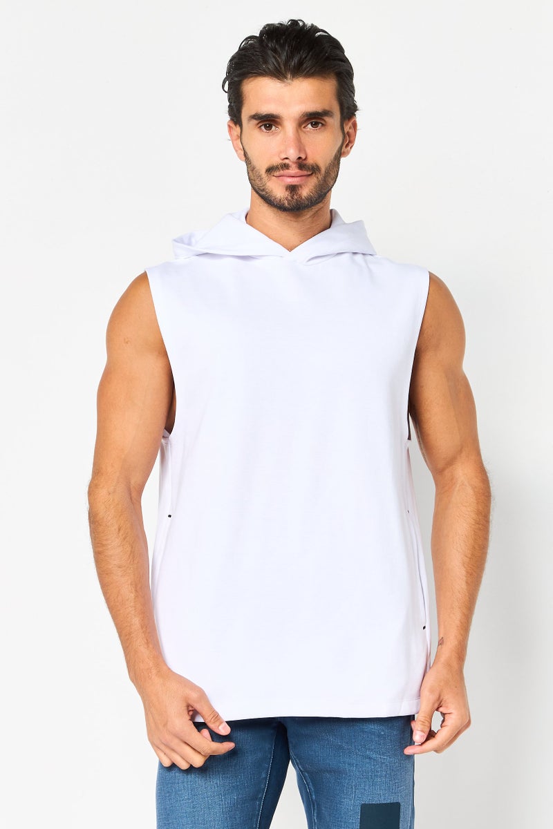 Celio Men Sleeveless Solid Hooded Sweatshirts, White - Image 1