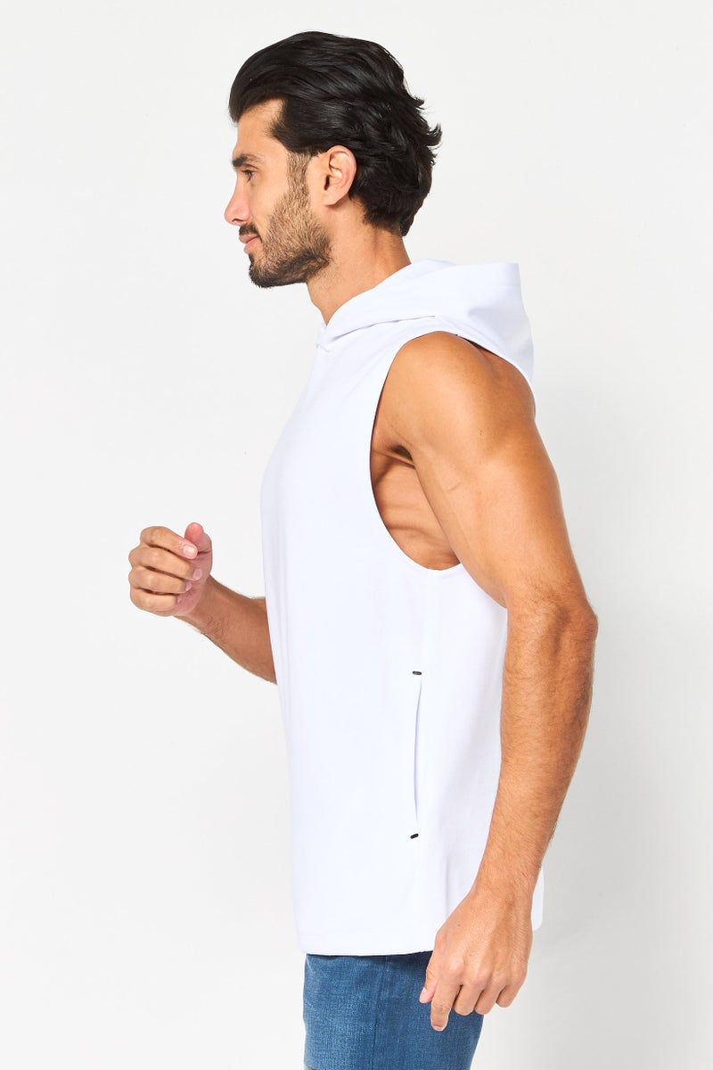 Celio Men Sleeveless Solid Hooded Sweatshirts, White - Image 2