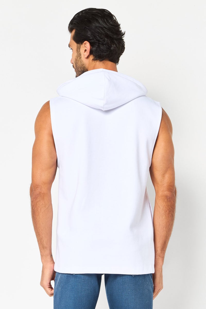 Celio Men Sleeveless Solid Hooded Sweatshirts, White - Image 3