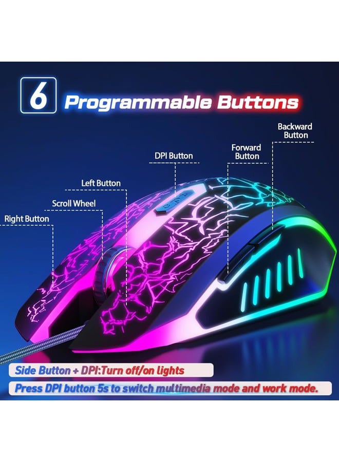 VersionTECH Wired Gaming Mouse, Computer Mouse Ergonomic Mice with 7 LED Lights RGB Backlit, 6 Programmable Buttons, 4 Adjustable DPI for Laptop PC Gamer Desktop Chromebook Mac Games-Black - Image 5