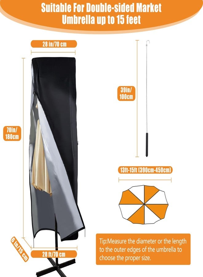 DOCEPERT Patio Umbrella Cover, 420D Waterproof Oxford, Fits Double-Sided Umbrella 13-15 ft, Black, Waterproof, Cotton, Garden Umbrella Cover - Image 2