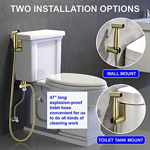 SHAMANDA Handheld Bidet Sprayer for Toilet, Stainless Steel Baby Cloth Diaper Sprayer Kit, Bathroom Toilet Bidet Attachment Set for Bathing Pets Feminine Hygiene, Brushed Gold BDS01-3 - Image 4