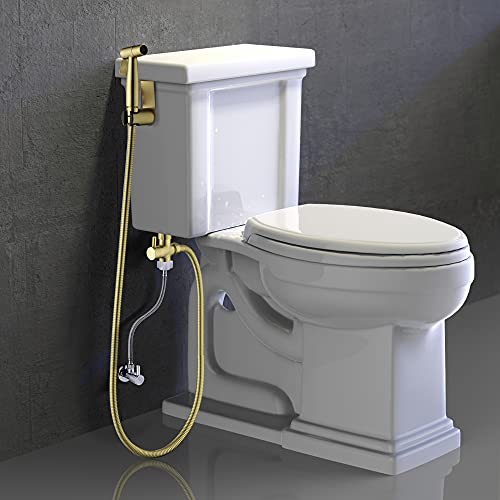 SHAMANDA Handheld Bidet Sprayer for Toilet, Stainless Steel Baby Cloth Diaper Sprayer Kit, Bathroom Toilet Bidet Attachment Set for Bathing Pets Feminine Hygiene, Brushed Gold BDS01-3 - Image 2