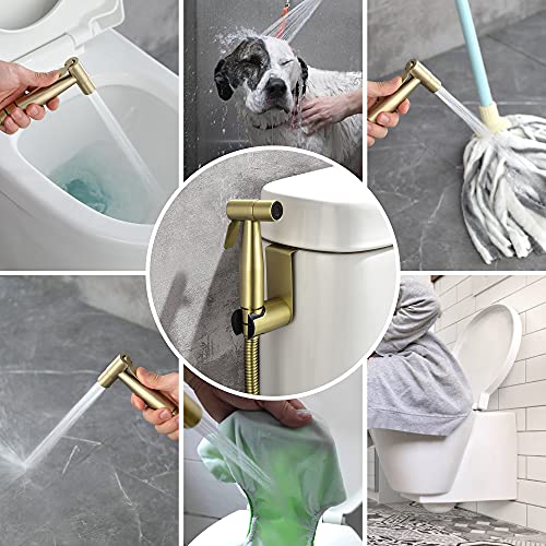 SHAMANDA Handheld Bidet Sprayer for Toilet, Stainless Steel Baby Cloth Diaper Sprayer Kit, Bathroom Toilet Bidet Attachment Set for Bathing Pets Feminine Hygiene, Brushed Gold BDS01-3 - Image 5