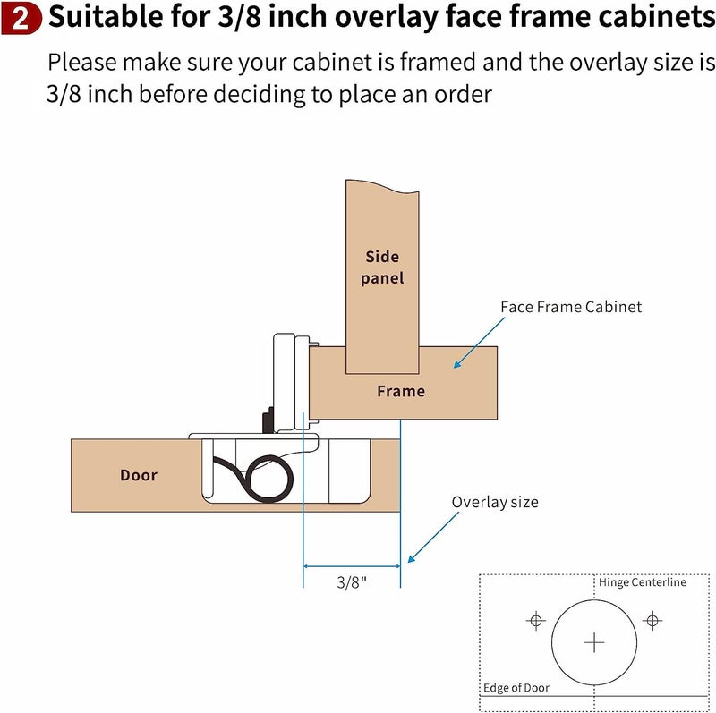 Stianc 2 Pack 3/8"" Overlay 3D Soft Close Hinges For Face Frame Kitchen Cabinet, 3 Way Adjustability, Quiet Self Closing Door, 105 Degree - Image 3