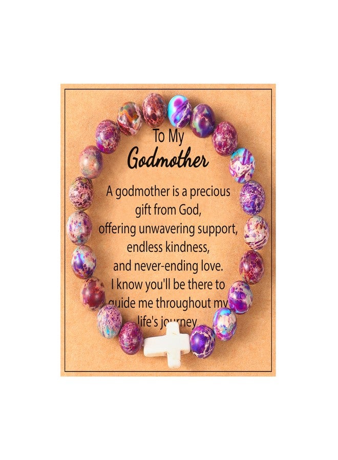 Lamyba Godmother Gift, Godmother Proposal Gift From Goddaughter Godson, Christian Cross Natural Stone Bracelet - Image 1
