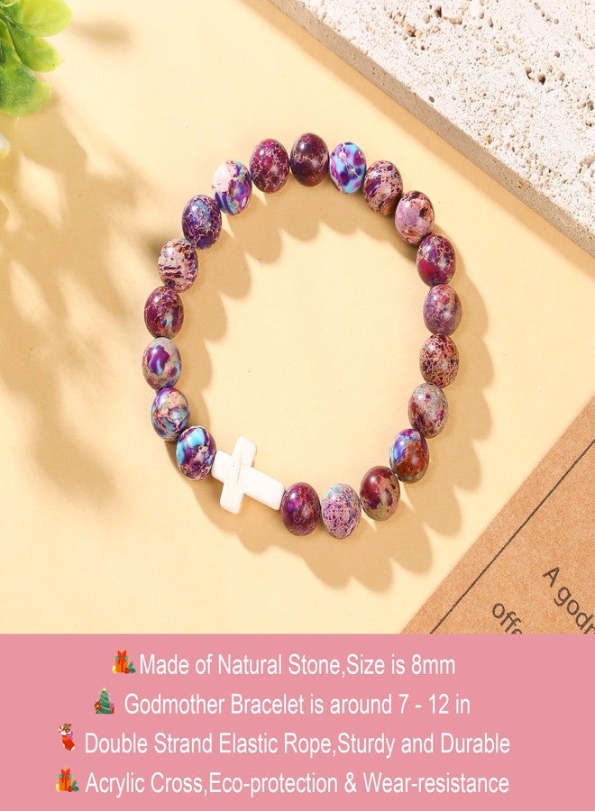 Lamyba Godmother Gift, Godmother Proposal Gift From Goddaughter Godson, Christian Cross Natural Stone Bracelet - Image 3