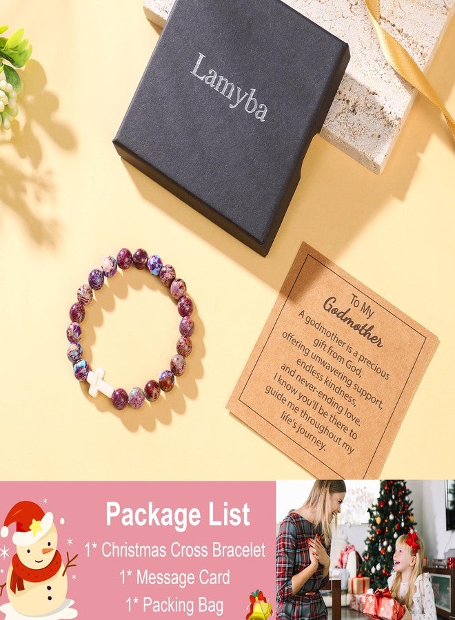 Lamyba Godmother Gift, Godmother Proposal Gift From Goddaughter Godson, Christian Cross Natural Stone Bracelet - Image 2