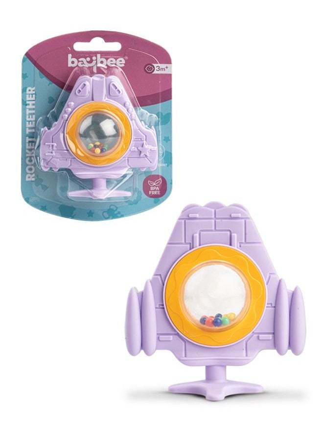 BAYBEE - Rocket Silicone Teether For Baby Bpa Free Food Grade Silicone Teether For Babies To Soothe Their Gums Chewing Rattle Toy Teething Toys Rattle Teether For 6 To 12 Months Baby Infant Violet - Image 1