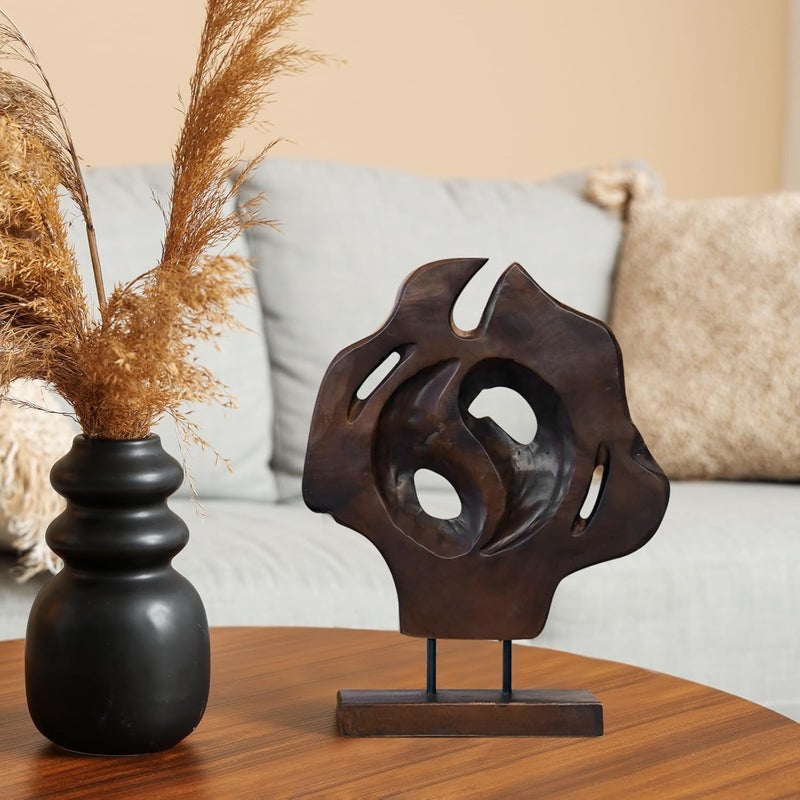 WELLAND Teak Abstract Handmade Sculpture Live Edge Home Decor Statue 10 Lx35 Wx1225 H - Image 2