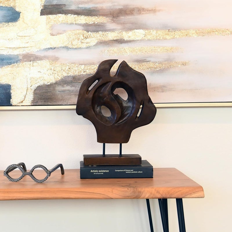 WELLAND Teak Abstract Handmade Sculpture Live Edge Home Decor Statue 10 Lx35 Wx1225 H - Image 3