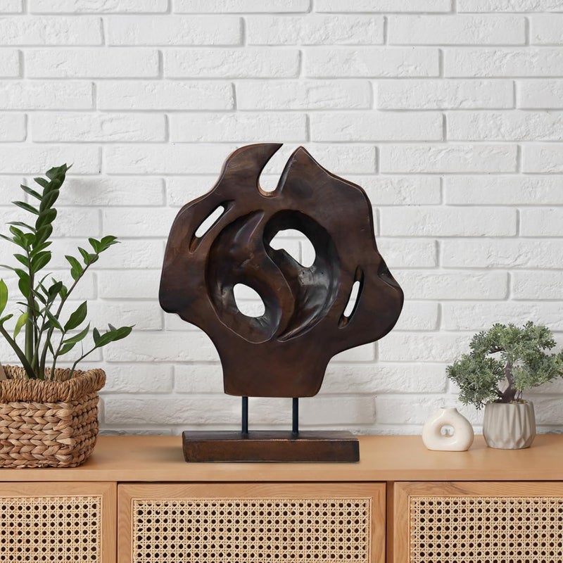 WELLAND Teak Abstract Handmade Sculpture Live Edge Home Decor Statue 10 Lx35 Wx1225 H - Image 1