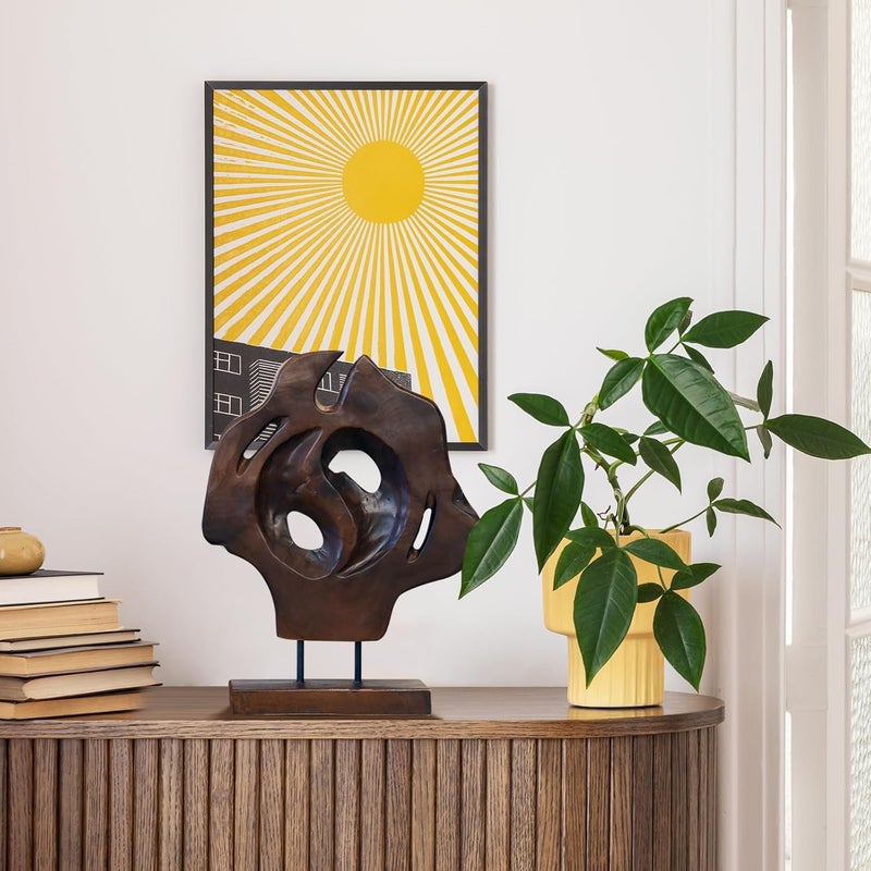 WELLAND Teak Abstract Handmade Sculpture Live Edge Home Decor Statue 10 Lx35 Wx1225 H - Image 4