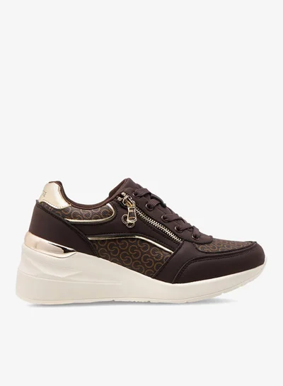 Celeste Women's Monogram Print Sneakers with Lace-Up Closure and Zip Detail
