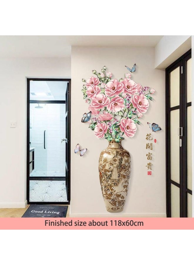 Chinese Style Classical Vase Flower Wall Sticker Rose Lotus Butterfly Decoration Decals Removable Wall Art Home Decor 