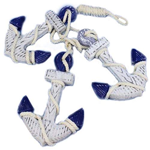 Hampton Nautical Wooden Rustic Blue Triple Anchor Set, 7" - Image 1