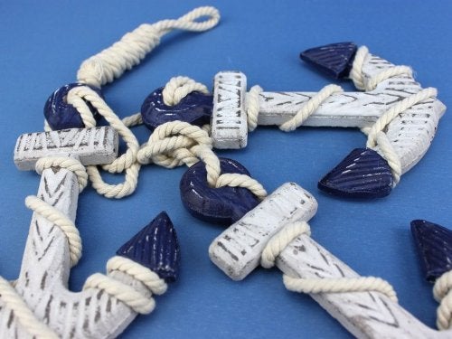 Hampton Nautical Wooden Rustic Blue Triple Anchor Set, 7" - Image 3