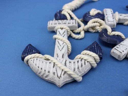 Hampton Nautical Wooden Rustic Blue Triple Anchor Set, 7" - Image 2