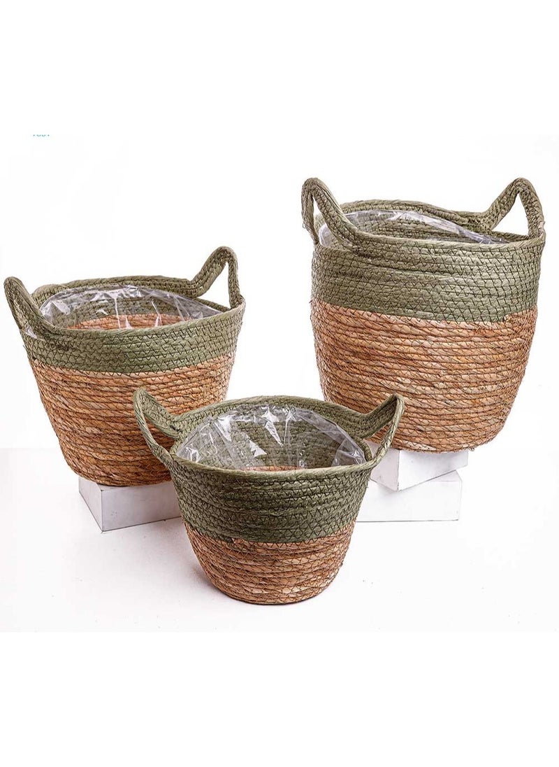 ماركة غير محددة طقم سلة خوص - 3 قطع - أخضر 