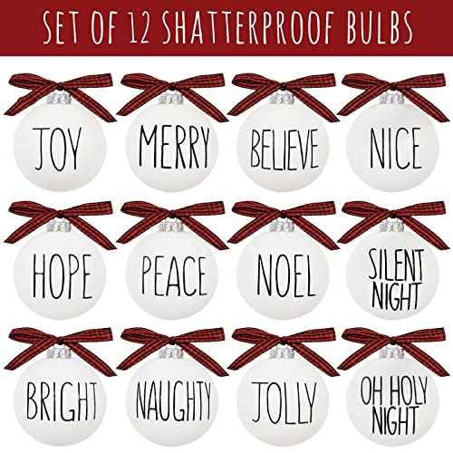 ORIENTAL CHERRY Christmas Ornaments - Set of 12 Shatterproof White Bulbs Adorned with Buffalo Plaid Bows - Rustic Farmhouse Christmas Tree Decorations for Xmas Tree Decor - Image 4
