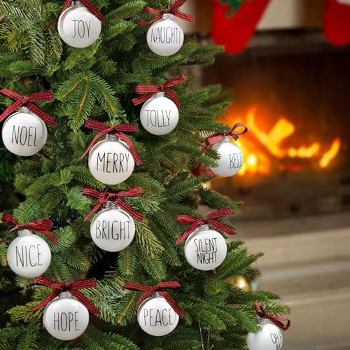 ORIENTAL CHERRY Christmas Ornaments - Set of 12 Shatterproof White Bulbs Adorned with Buffalo Plaid Bows - Rustic Farmhouse Christmas Tree Decorations for Xmas Tree Decor - Image 2