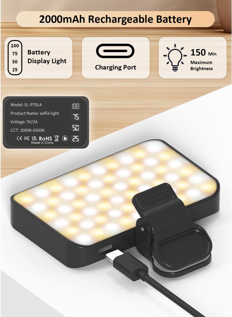 TONEOF 60 LED Portable Selfie Light, Rechargeable Phone Light with Clip, USB-C Charging, 3000-6500K 3 Light Modes, 10 Levels of Brightness, Clip-on Light for Phone/Tablet/Laptop - Image 4