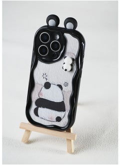 ShebSheb Cute Panda iPhone 13 Pro Max Case Cartoon Animal 3D Ears Panda Wavy Edge Protector,Soft Silicone Back Phone Cover  - Image 3