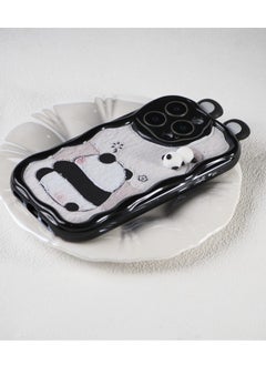 ShebSheb Cute Panda iPhone 13 Pro Max Case Cartoon Animal 3D Ears Panda Wavy Edge Protector,Soft Silicone Back Phone Cover  - Image 5