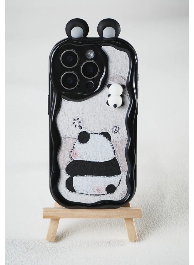 ShebSheb Cute Panda iPhone 13 Pro Max Case Cartoon Animal 3D Ears Panda Wavy Edge Protector,Soft Silicone Back Phone Cover  - Image 1