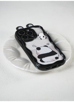 ShebSheb Cute Panda iPhone 13 Pro Max Case Cartoon Animal 3D Ears Panda Wavy Edge Protector,Soft Silicone Back Phone Cover  - Image 4