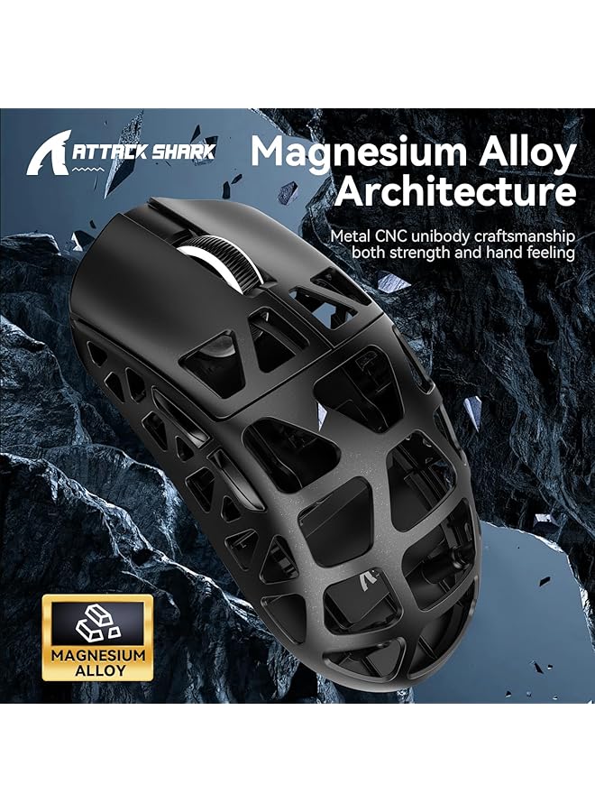 هجوم القرش ماوس ألعاب لاسلكي R3 بثلاثة أوضاع، بلوتوث/2.4 جيجاهرتز/سلكي، ماوس كمبيوتر Paw3395 بدقة 26 ألف نقطة في البوصة، مستشعر بصري، أزرار قابلة للبرمجة، ملحقات ألعاب لأجهزة الكمبيوتر الشخصية/اللاب توب/ماك (أسود) - Image 5