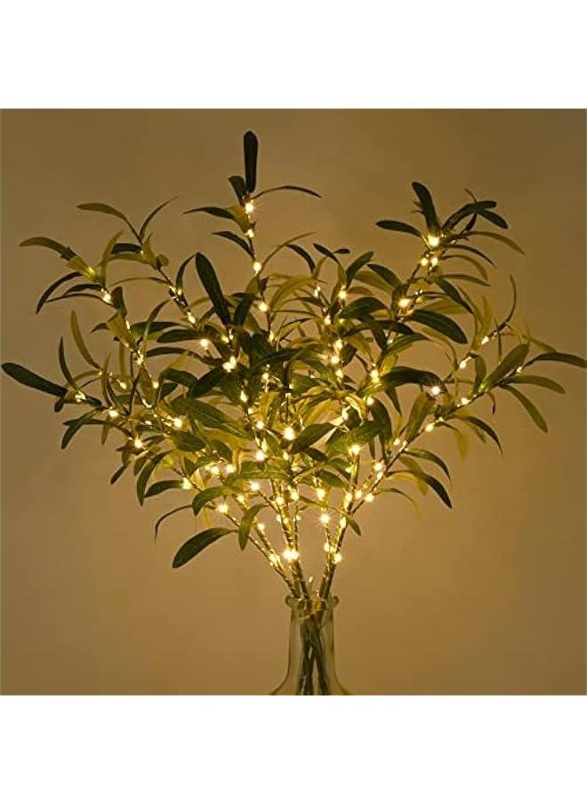 Generic 5pcs 29'' Olive Branches for Vases with Battery Operated Lights, Lighted Olive Tree Branches with Timer, Artificial Greenery Stems Decor for Centerpieces Flower Arrangements Vases  - Image 1