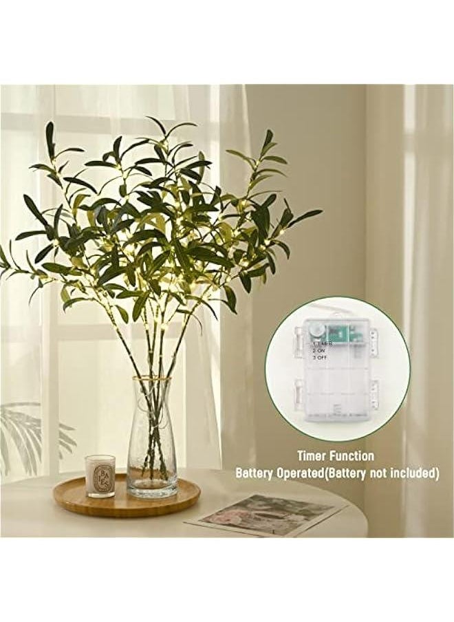 Generic 5pcs 29'' Olive Branches for Vases with Battery Operated Lights, Lighted Olive Tree Branches with Timer, Artificial Greenery Stems Decor for Centerpieces Flower Arrangements Vases  - Image 2