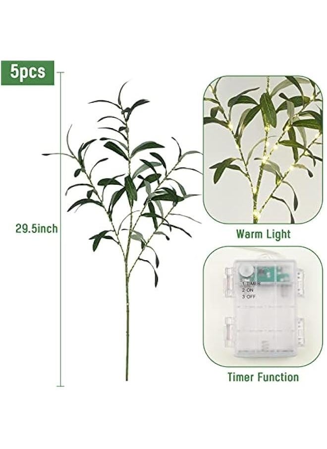 Generic 5pcs 29'' Olive Branches for Vases with Battery Operated Lights, Lighted Olive Tree Branches with Timer, Artificial Greenery Stems Decor for Centerpieces Flower Arrangements Vases  - Image 5