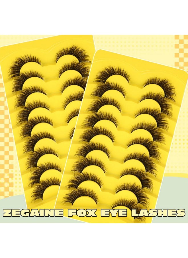 Zegaine - Natural Lashes Cat Eye Fluffy False Eyelashes Wispy Mink Lashes That Look Like Extensions Fox Eye Lashes 9 Pairs By Zegaine - Image 1